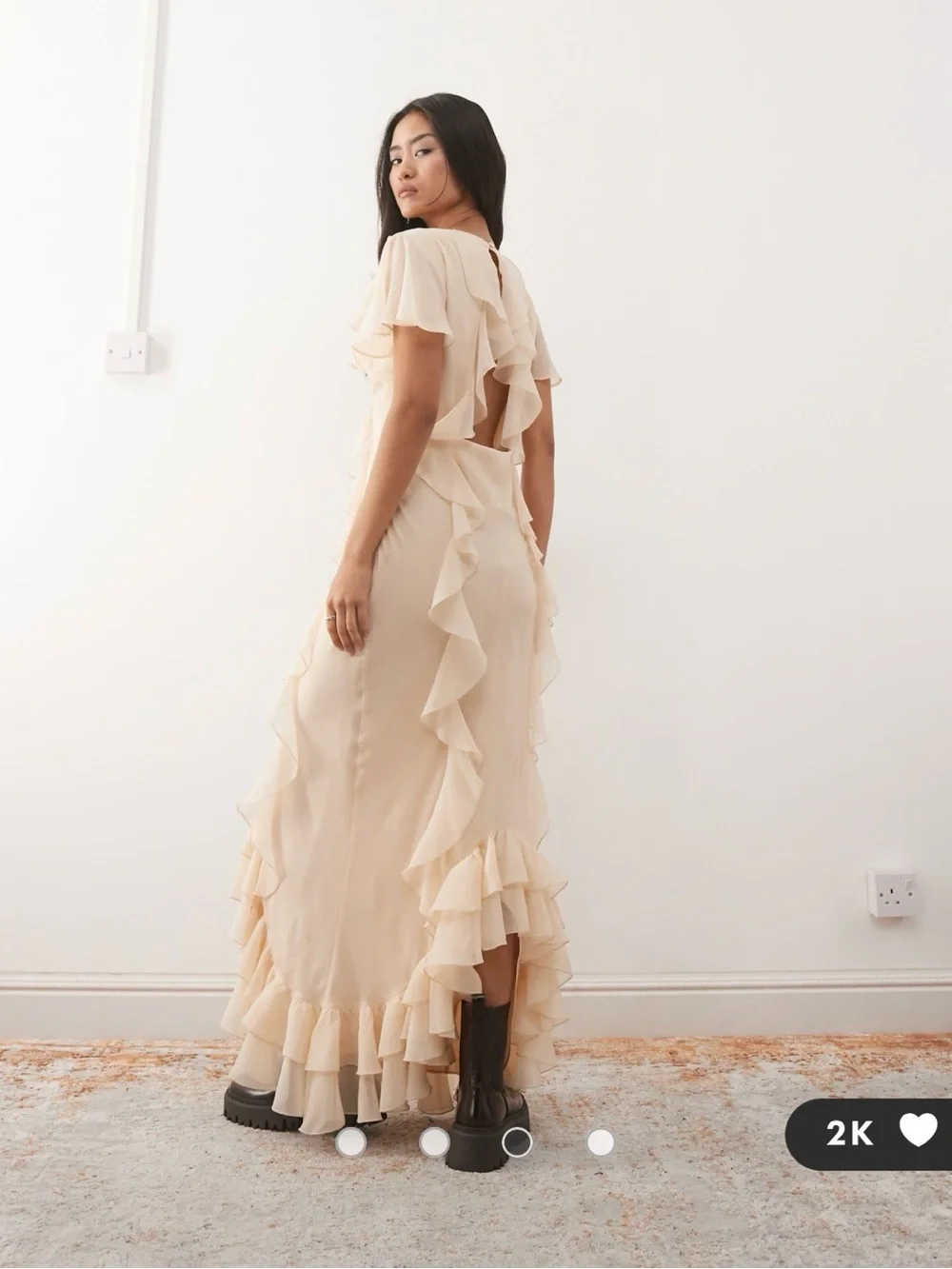 ASOS Cream Ruffle Trim Maxi Dress - Picture 3 of 3